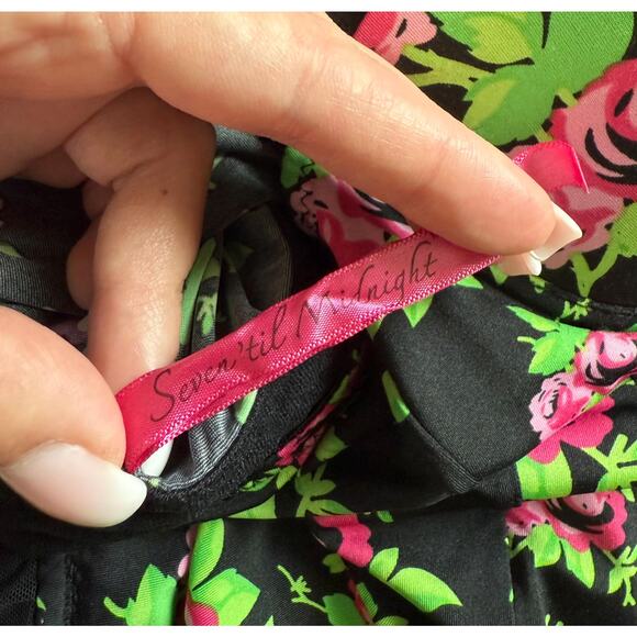 00's vintage black and pink rose floral satin tube top y2k bustier corset LARGE - Picture 6 of 6